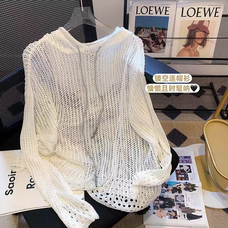 150kg Thin Hooded Pullover Hollow Out Loose Casual Style Plus Size Knitted Autumn/Summer New Long Sleeve Women's Sweater 150kg Thin Hooded Pullover Hollow Out Loose Casual Style Plus Size Knitted Autumn/Summer New Long Sleeve Women's Sweater