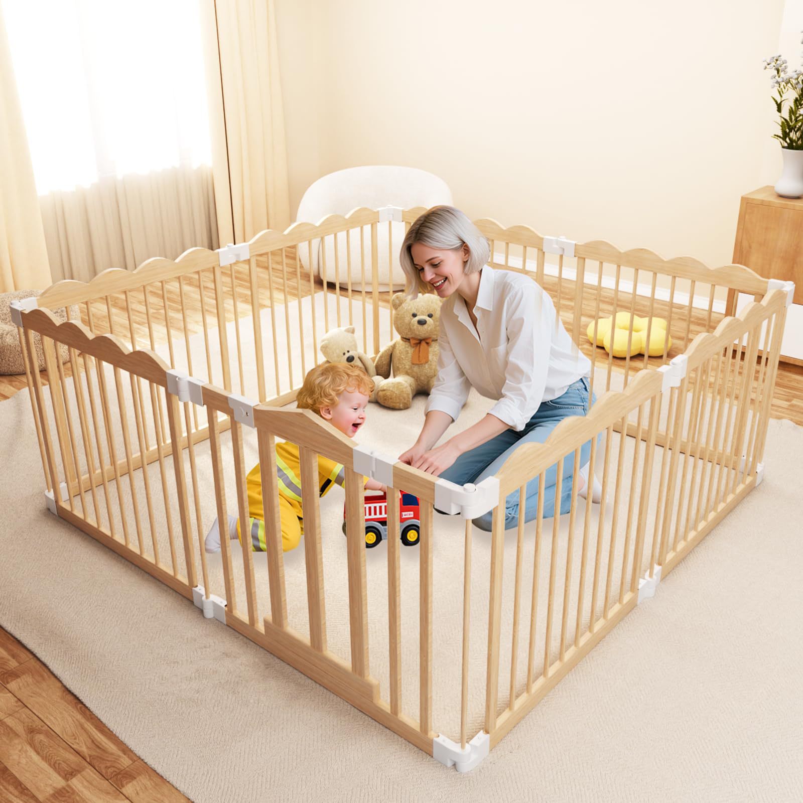 Foldable Baby Fence Wooden Household Baby Floor Climbing Mat Fence Adjustable Wooden Baby Play Fence