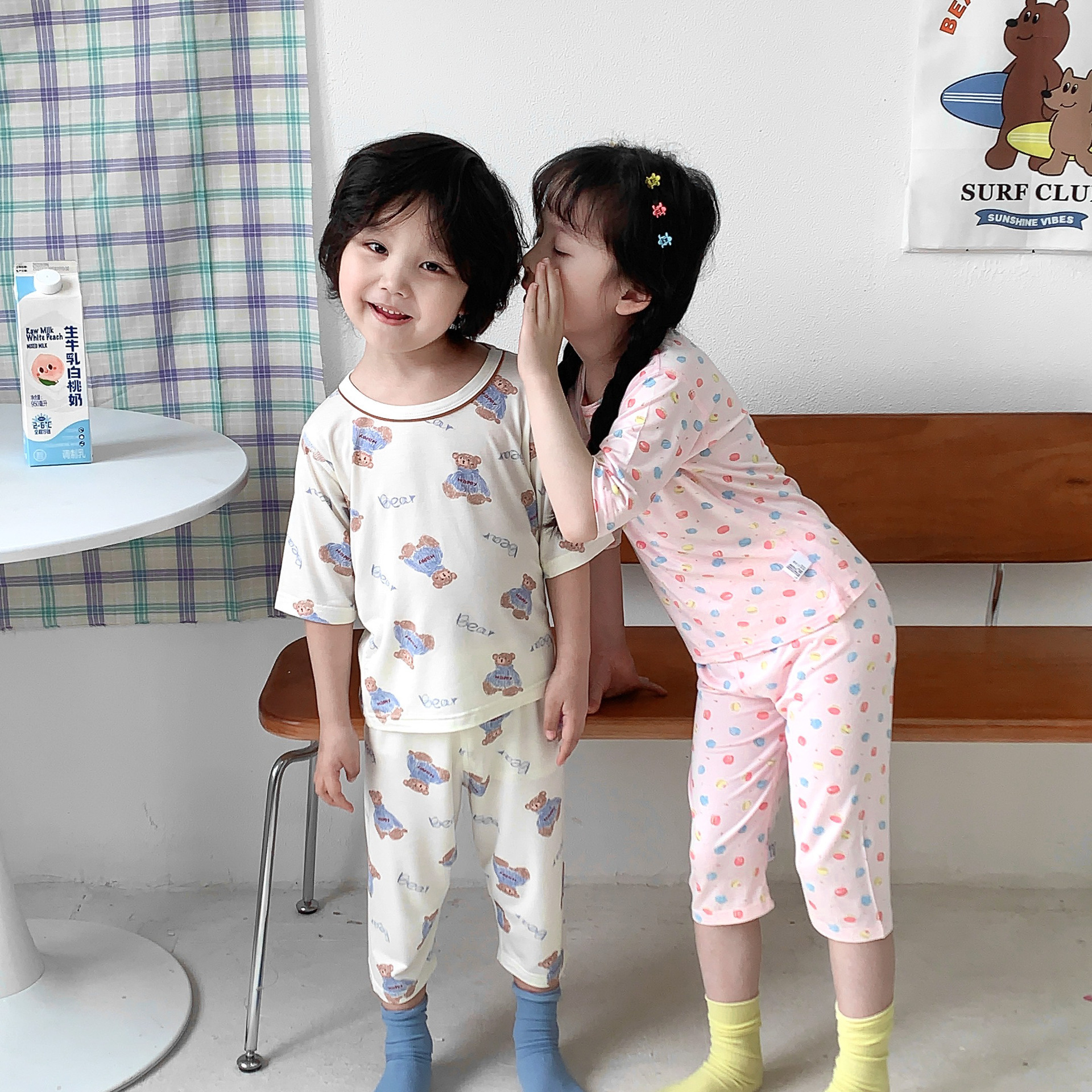 Pijamas para niños verano estilo fino Yasser niño manga tres cuartos encaje bebé aire acondicionado ropa traje de servicio a domicilio para niñas