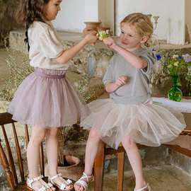 2025夏款草莓珊韩国女童女孩儿童公主纱纱蓬蓬半身裙裤现货