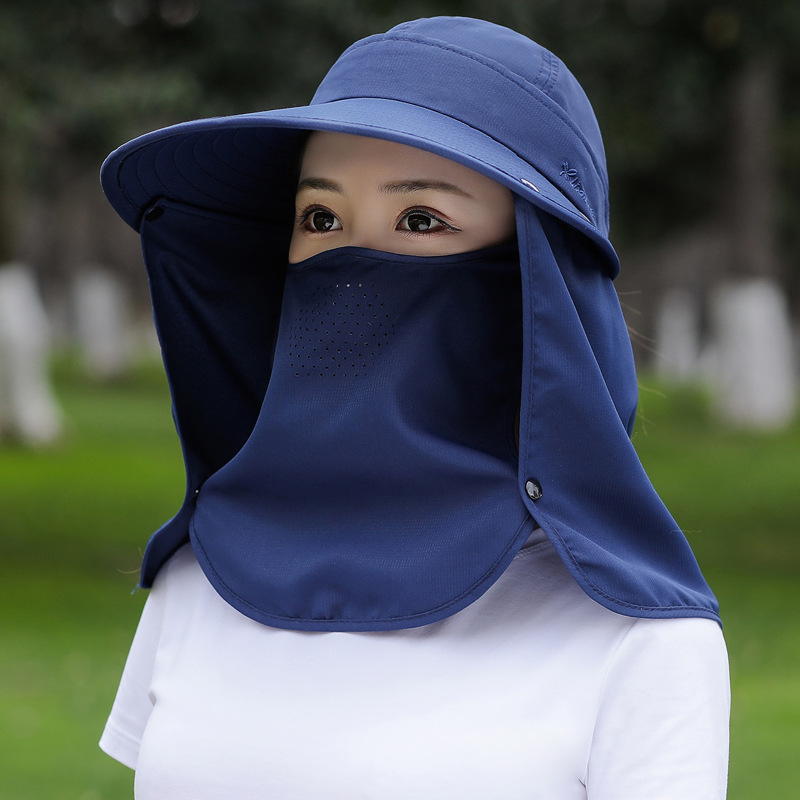 新款遮阳帽子女骑车务农太阳帽采茶遮脸渔夫帽防紫外线可折叠夏季