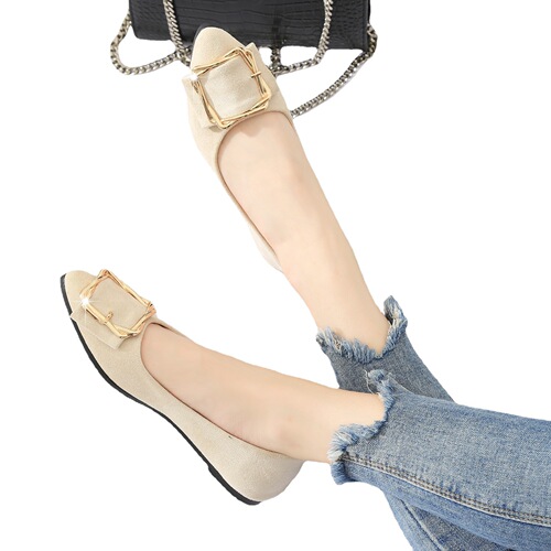 Low-heeled single shoes for women 2024 spring, summer and autumn new pointed toe square buckle lazy one-legged large size mother beanie shoes for women
