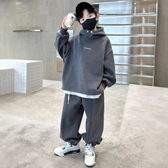 男の子用子供服秋服セット2025新作秋冬スウェットクールでスタイリッシュな大きい子供用裏起毛スポーツウェアツーピースセット