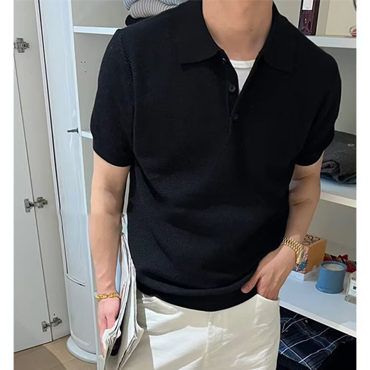 Polo camiseta de punto camiseta de manga corta camiseta de hombre texturas con solapa de color viejo viento de negocios de verano fábrica transfronteriza al por mayor