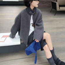 时尚针织立领双面山羊绒大衣女2025秋冬韩版休闲廓形毛呢加厚外套