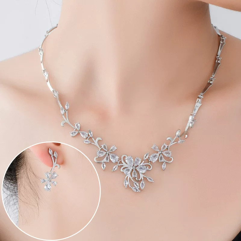 Zirconium for bride, pendant, chain, universal refreshing set, accessory, European style, simple and elegant design, wholesale
