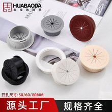 电脑桌桌面ABS线盒 桌面穿线孔盖板黑白色圆形防尘穿线盒孔盖批发