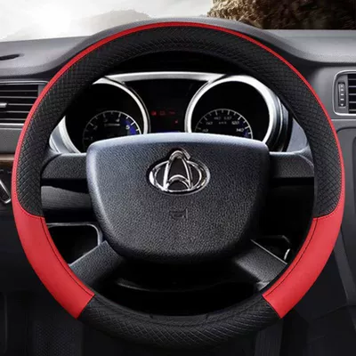 New leather steering wheel cover multi-color embossed car handle cover factory wholesale large and medium small size Four Seasons cross-border (Steering wheel cover) - embossed-black-and-red-round-38cm