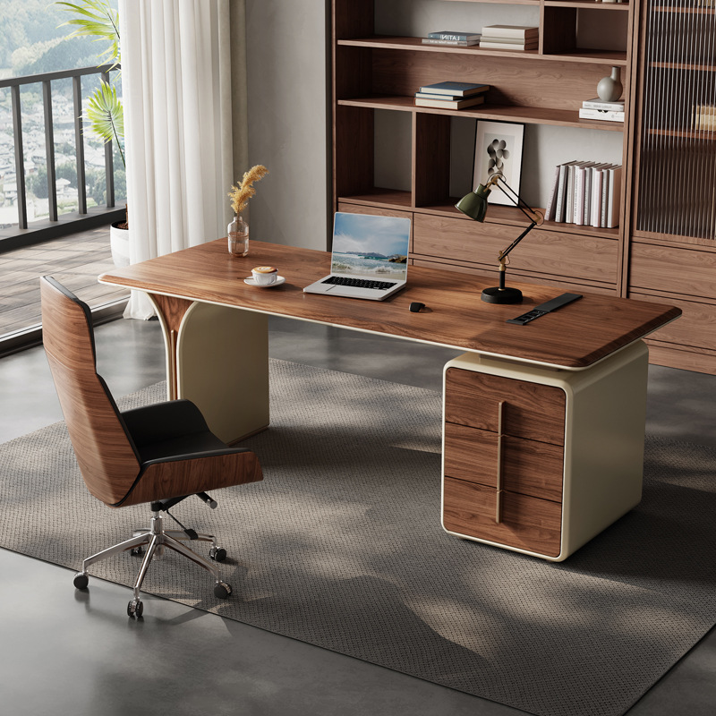 Black Walnut Mid-Century Style Solid Wood Desk Light Luxury Modern Designer Study Computer Desk High-End Home Office Desk