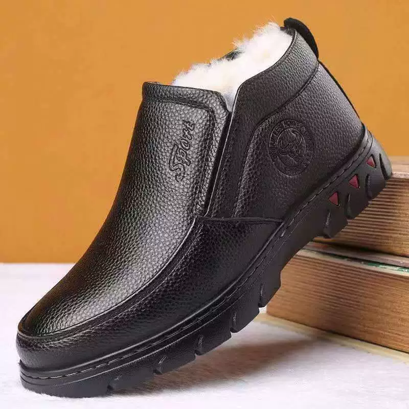 Настоящие шерстяные кожаные туфли мужские бархатные зимние теплые мужские хлопчатобумажные туфли утолщают