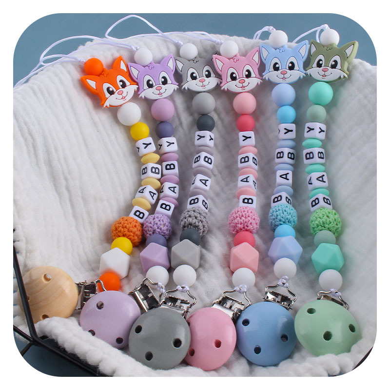 Hemu clip de chupete Fox gato juguete mordedor bebé nombre silicona gato chupete cadena infantil suministros