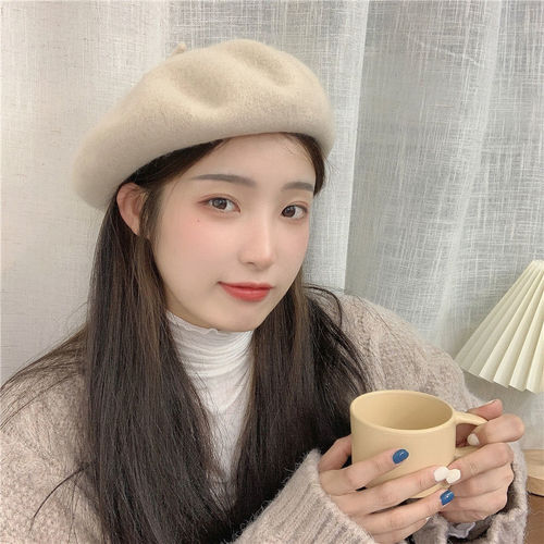 Japanese Style Woolen Beret Women's Autumn Winter Korean Version British Style Cool and Spicy Girl Round Face New Fashionable Student Cap 
