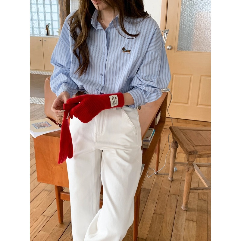 3Th Morning Autumn New Style Cotton Korean Style Dachshund Puppy Embroidered Stripesd Shirt Zy4468 3Th Morning Autumn New Style Cotton Korean Style Dachshund Puppy Embroidered Stripesd Shirt Zy4468
