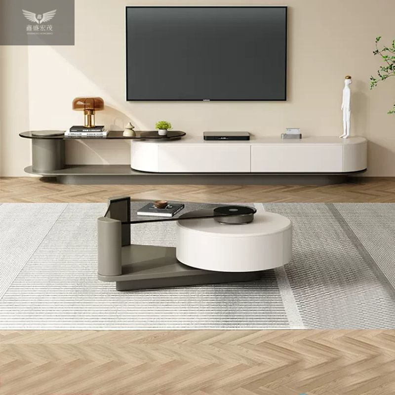 Salón de estar de vidrio templado triangular mesa de té italiana simple tablero de té retráctil gabinete de televisión combinación de tipo pequeño