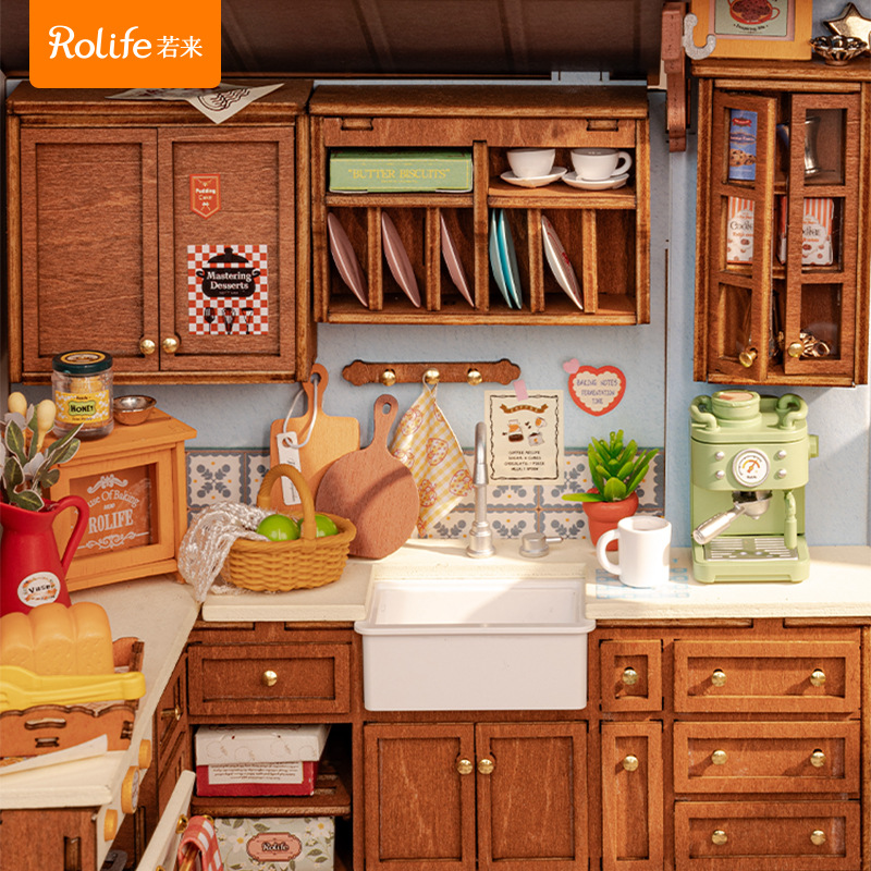 Rollife Ruolai briy choza villa ensamblada a mano mini casa modelo casa de bloques de construcción de bricolaje juguete mujer