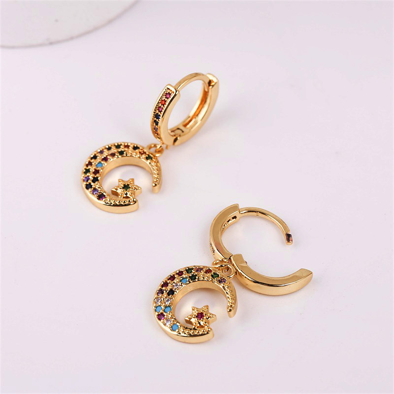 Retro Stars Moon Copper Inlaid Zirconium Earrings Wholesale Nihaojewelry display picture 6