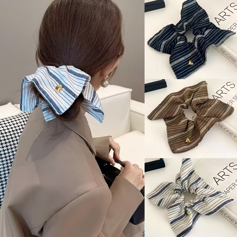 ストライプラブスクエアスカーフ、女性用気質ヘアゴム、レイジースタイルポニーテールゴムバンド、大人用ヘアゴム、レトロヘッドバンド、ヘッドバンド|undefined