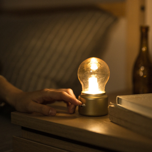创意复古灯泡 充电LED护眼台灯 卧室宿舍床头氛围情调小夜灯礼品