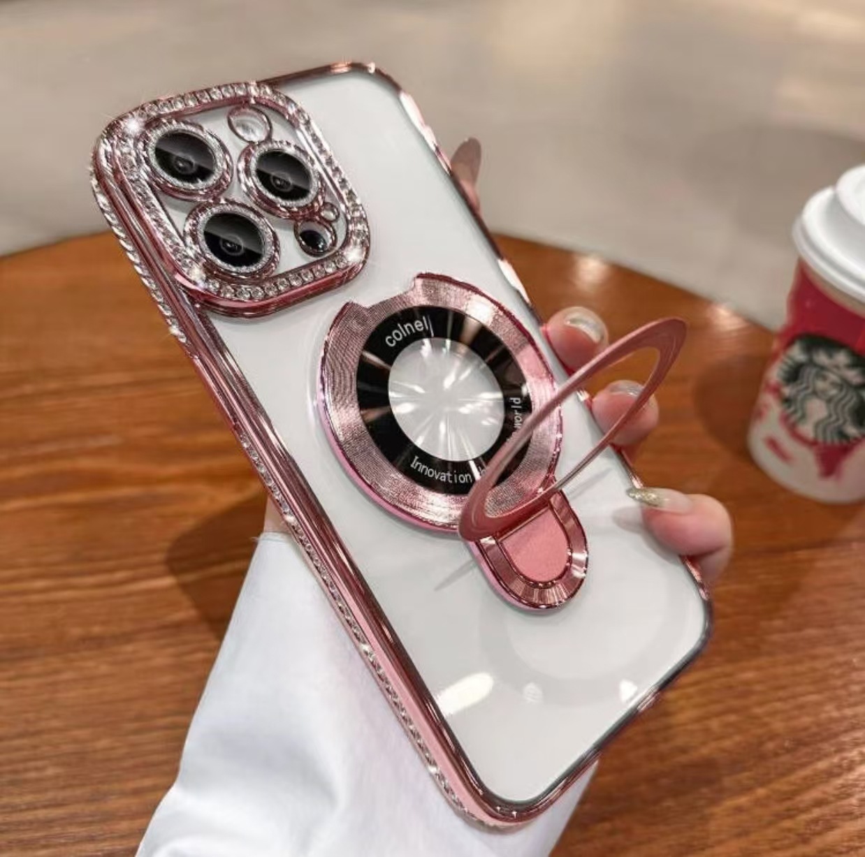 Aplicable a Apple 16 ProMax galvanizado polvo de brillo de lujo diamante de alta calidad caso de teléfono iphone 17 soporte de succión