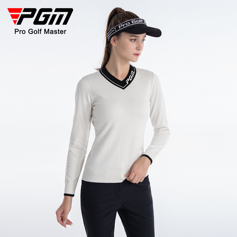 Áo len dài tay nữ cổ tim đào phối màu thể thao golf — YF620-màu trắng, KUZ164-màu xanh nước biển, YF620-Đen, KUZ164-Màu đen
