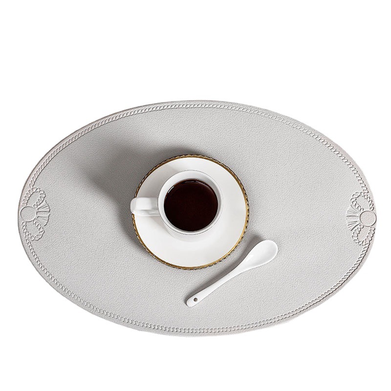 Vintage Leather Placemat European Style French Style Oval Heat Insulation Mat ins Waterproof and Oil-Proof Western Food Table Mat Home Decorative Mat