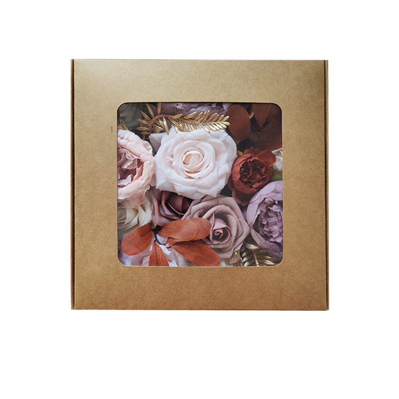 手工制作仿真绢花玫瑰秋日暖咖礼盒花婚礼庆典手捧DIY插花礼物