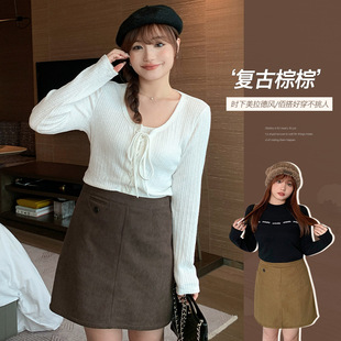 High Waist Corduroy Skirt Women's Winter Large Size Slimming Look Short Skirt 62800