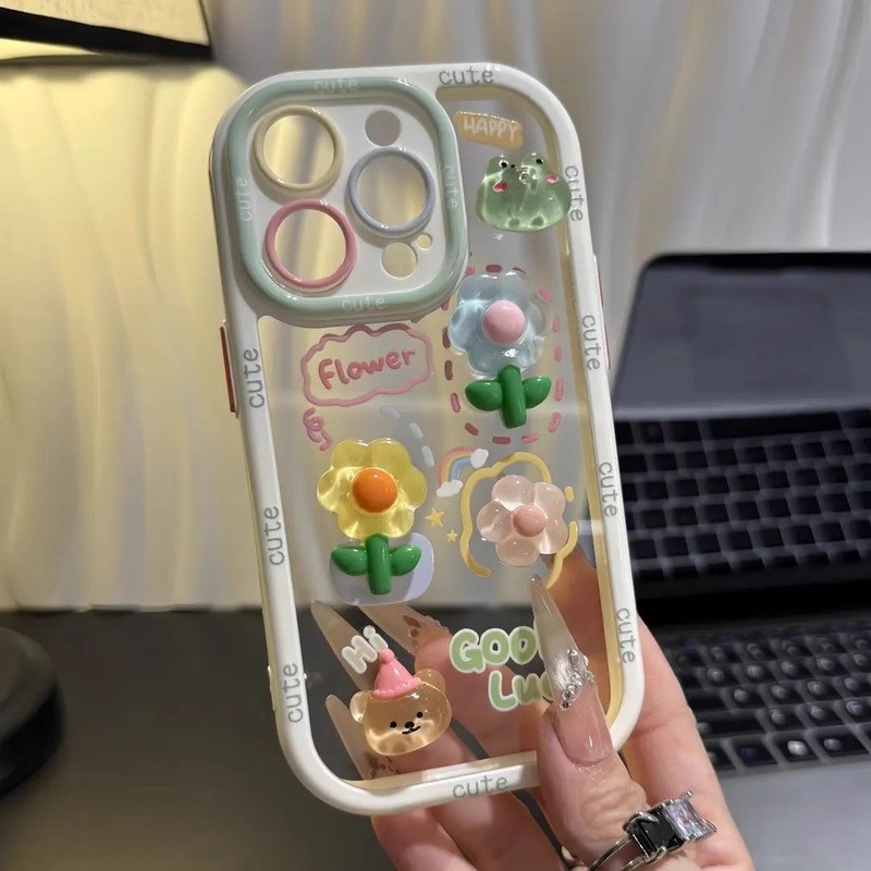 カエルフラワー人形ホルダー Apple 16 携帯電話ケース iPhone15/14 落下防止 13/12 新しい 11/xs に適しています|undefined