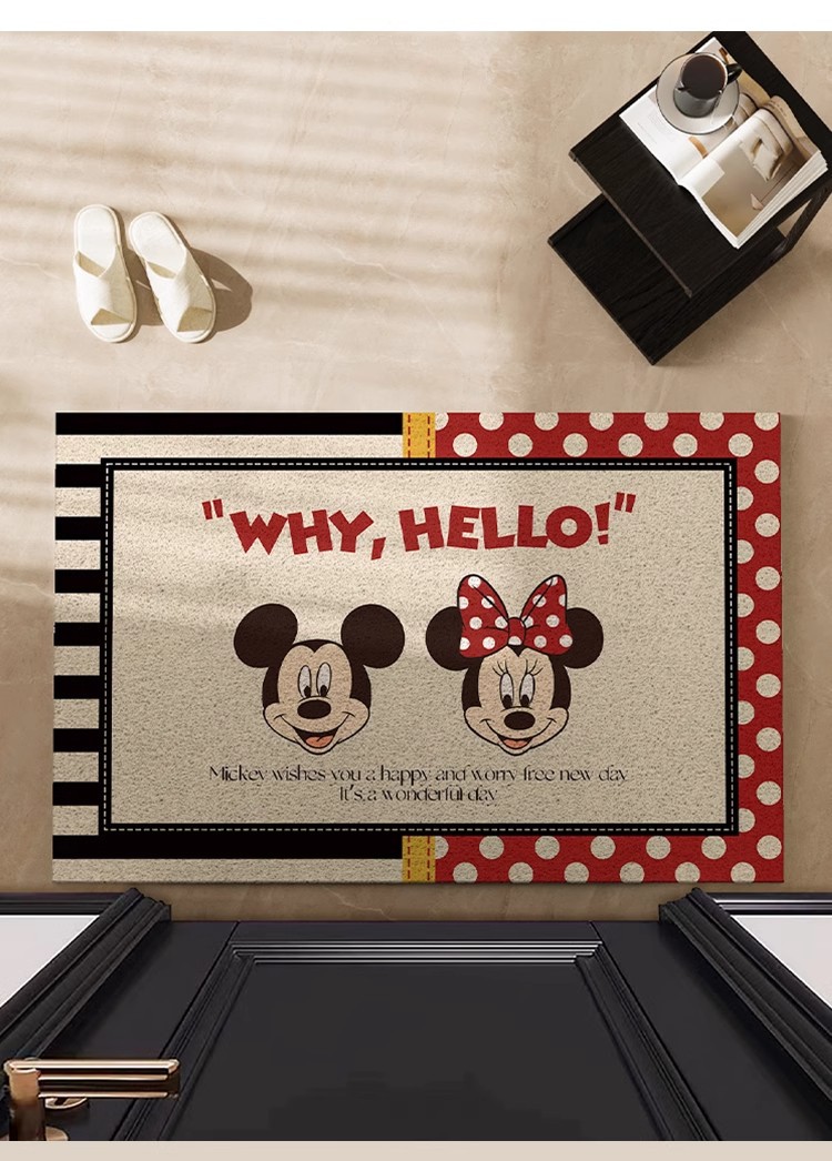 Mickey Cartoon Entrance Door Silk Circle Floor Mat, Entrance Door Mat, Stain-Resistant and Easy to Care For, Entrance Door Carpet Can Be Cut