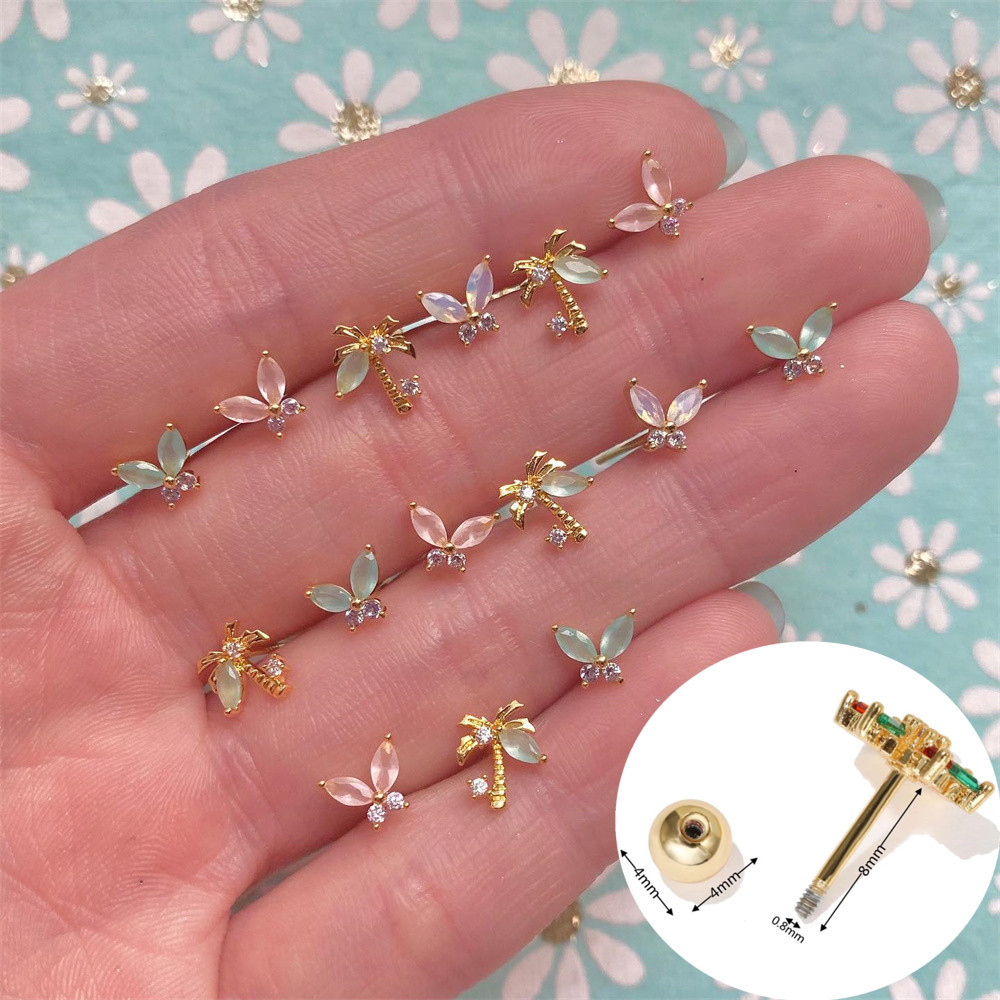 1 Piece Ear Cartilage Rings & Studs Simple Style Leaf Brass Gem display picture 1