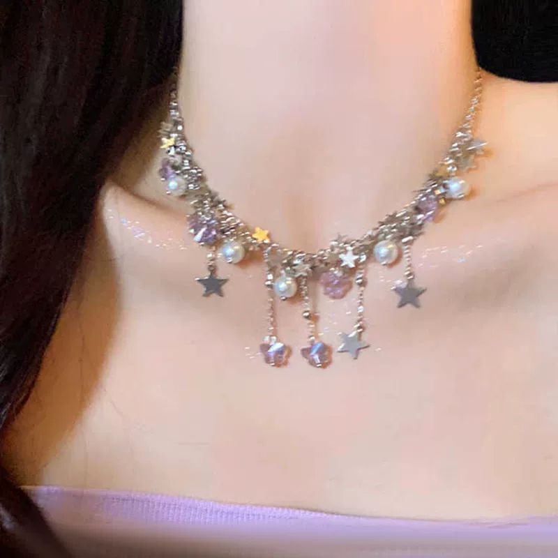 Cute necklace from pearl with tassels, chain for key bag 