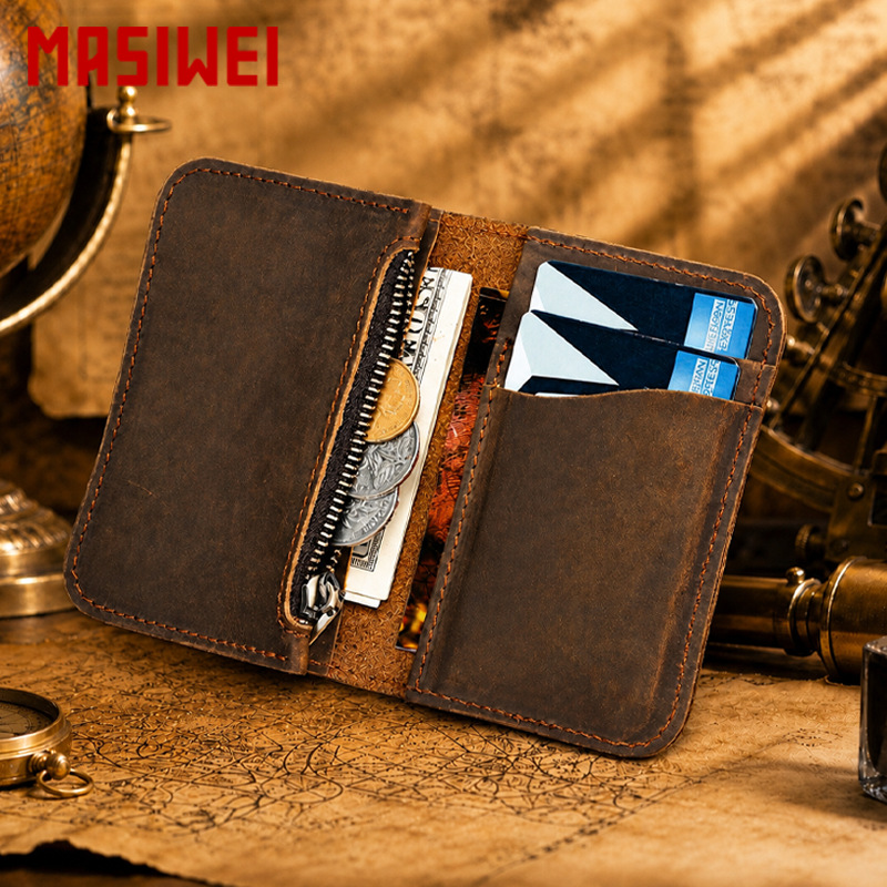 Crazy Horse Leather 80% off Card Holder Vintage First Layer Cowhide Men's Card Case Slim Genuine Leather Card Holder Portable Travel Coin Purse