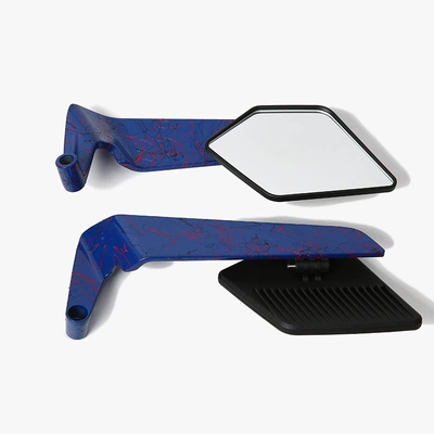 Cross-Border Motorcycle Rearview Mirror, Street Bike, Sports Car Modification, Fixed Wing Reflector, Aluminum Alloy Artistic Pattern Reversing Mirror (Motorcycle rearview mirror) - art-pattern-black-mirror-case-blue