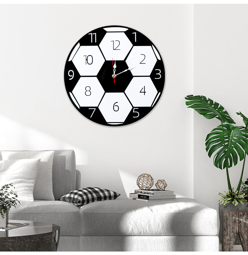 Fußballuhr aus Acryl, Wohnzimmer, Schlafzimmer, Kinderzimmer, Dekoration, Wanduhr, geräuschlose Uhr_voghion.com