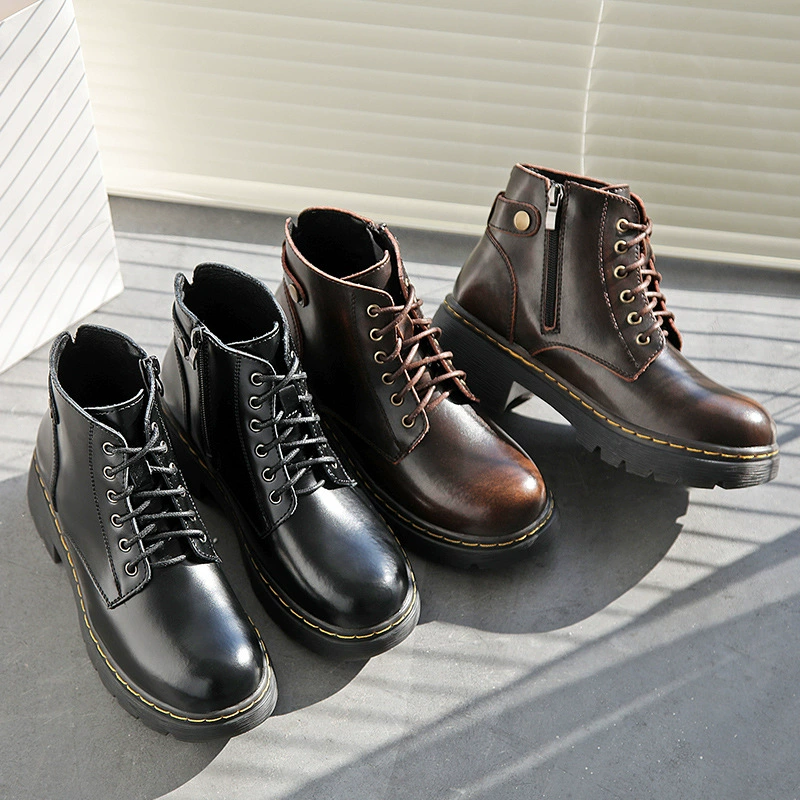 5088-2 Красивые ботинки на платформе 35-40, ретро, нескользящие, для коррекции фигуры, с круглым носком, модные и стильные