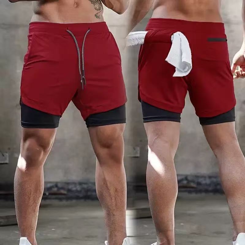 Direct Supply Cross-Border Men's Double-Layer Sports Shorts Running Fitness Quick-Dry American Casual Fashion Basketball Shorts Trendy