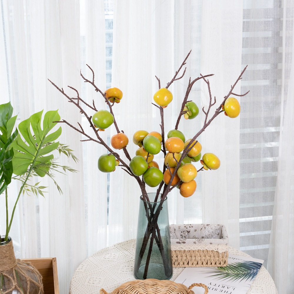 仿真柿子水果乾枝廠家仿真花家庭裝飾婚慶手捧花牆假花MW10887