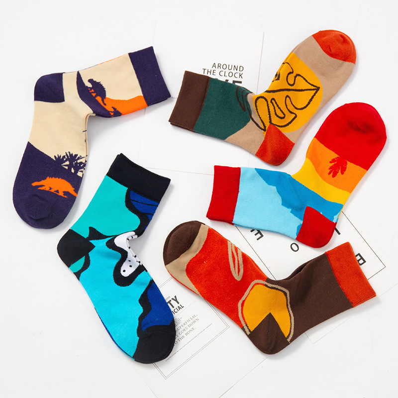 PIERPOLO Paul Four Seasons Men's Socks New National Tide Cotton Socks Abstract Fashion Creative Tide Socks Men's Wholesale