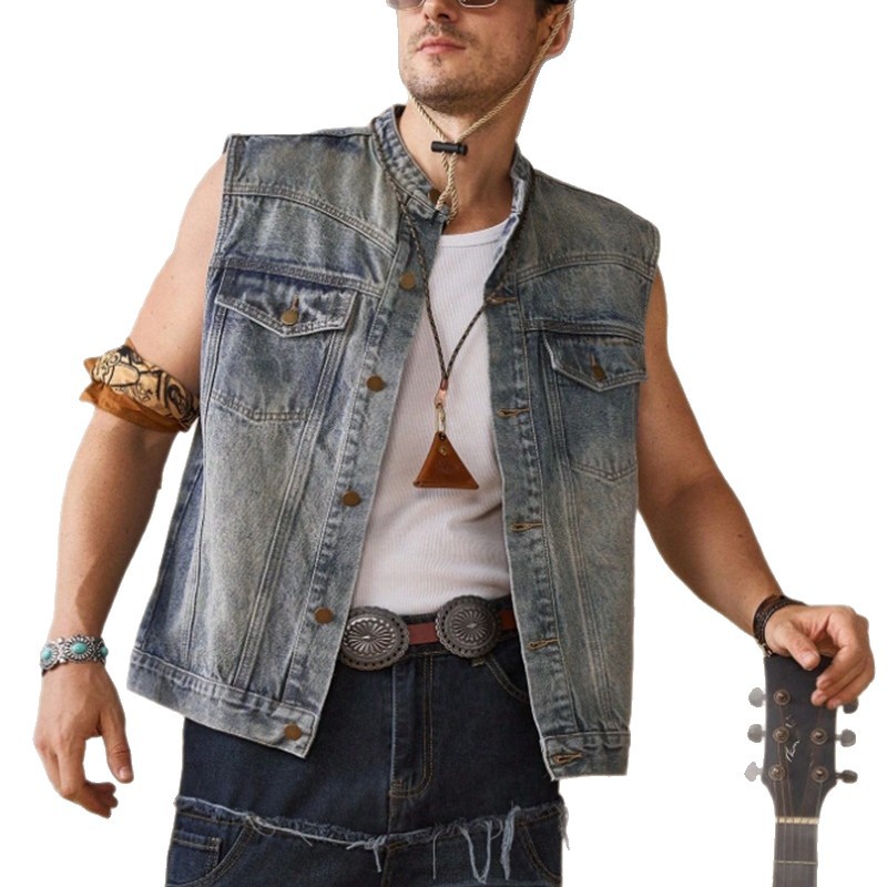 Men's Denim Jacket Style Fashion Trendy Street Short Sleeved Vest Best Selling Item_voghion.com