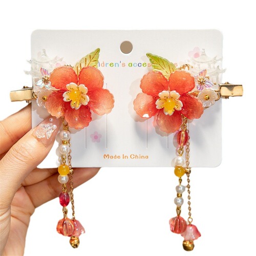 Children's Hanfu Headwear Fairy-like Silk Flower Hair Clip Glazed Leaf Ancient Style Hair Accessories Chinese Style Girls' Performance Ancient Costume Accessories
