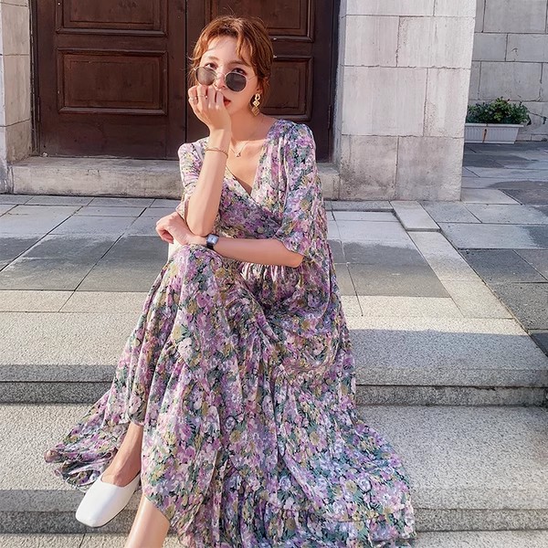 Summer purple trend base long dress