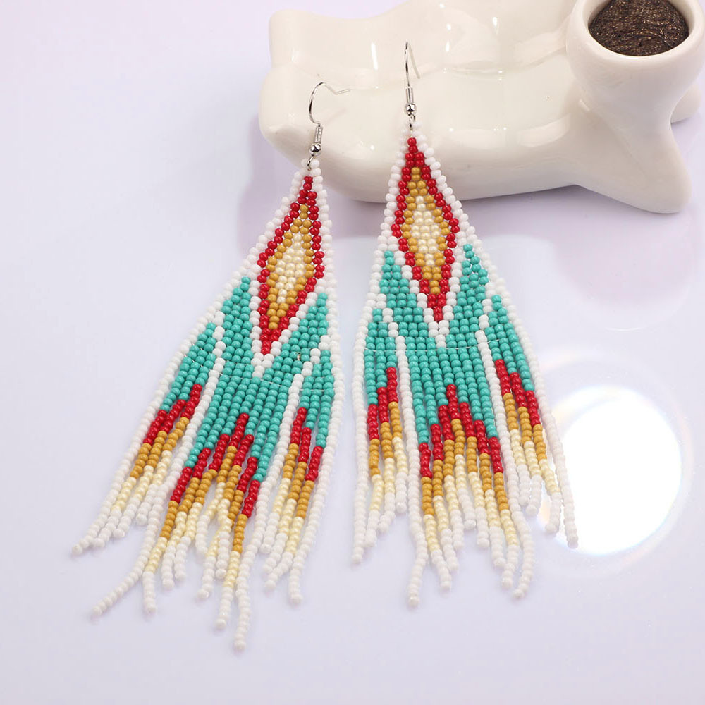 All Seasons Season 1 Pair Ethnic Style Geometric Tassel Beaded Drop Earrings