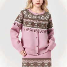 韩版跨境甜美学院风短裙毛衣两件套秋冬新款费尔岛提花针织衫套装