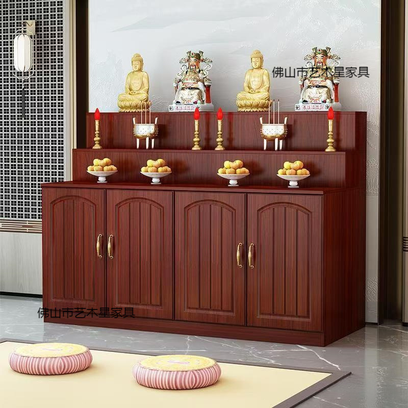 Buddhist Altar Table with Cabinet for Offering, New Chinese-Style Three-Tier Home Altar Cabinet for Placing Buddha Statues