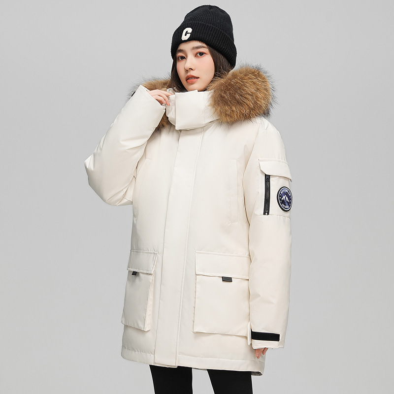 Trabajador transfronterizo chaqueta de plumón de invierno para hombres y mujeres con cuello de lana grueso 2025 nuevo chaqueta de chaqueta blanca