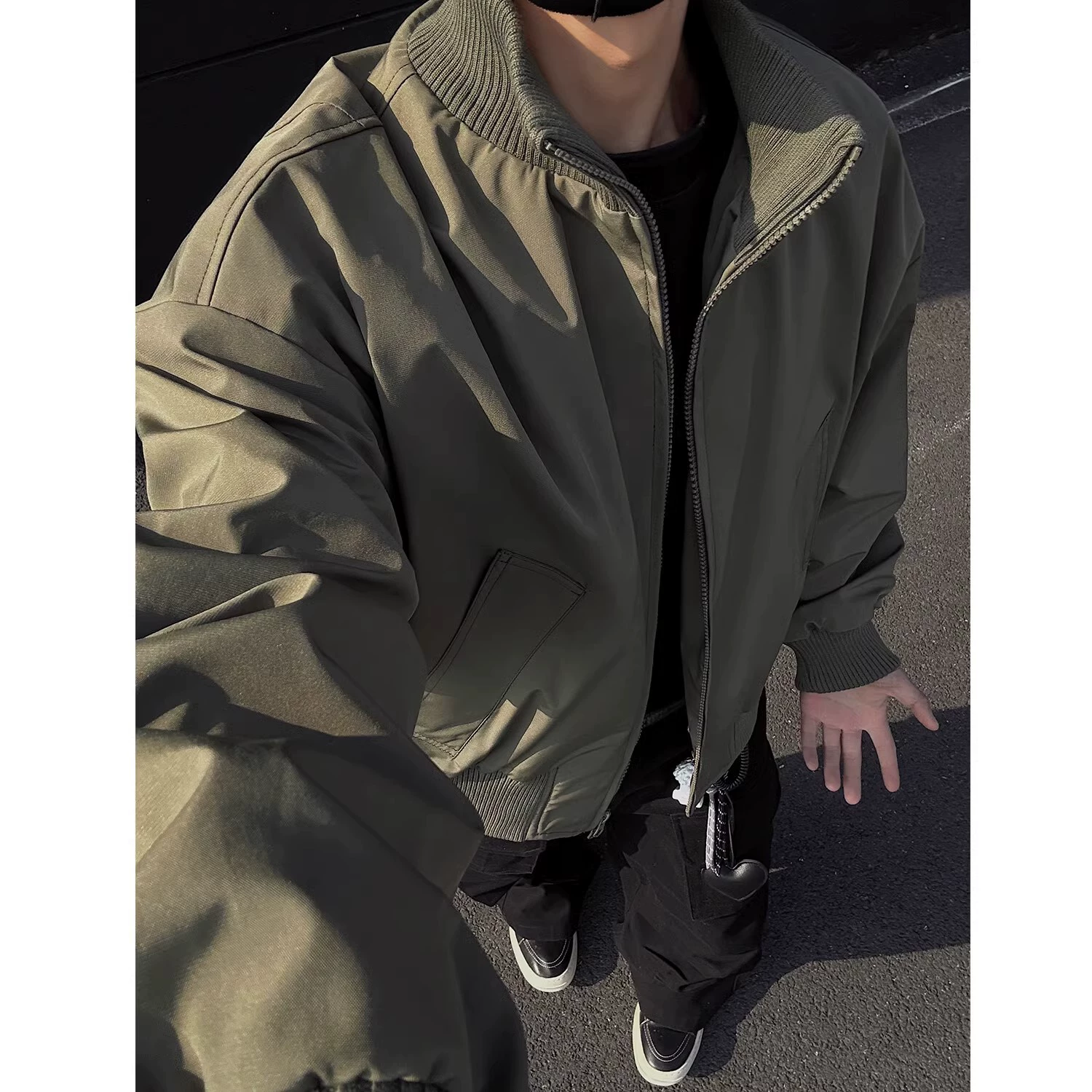 Армейский зеленый летающий пиджак мужской весенний cleanfit американский короткий бейсбольный костюм свободный воротник топ