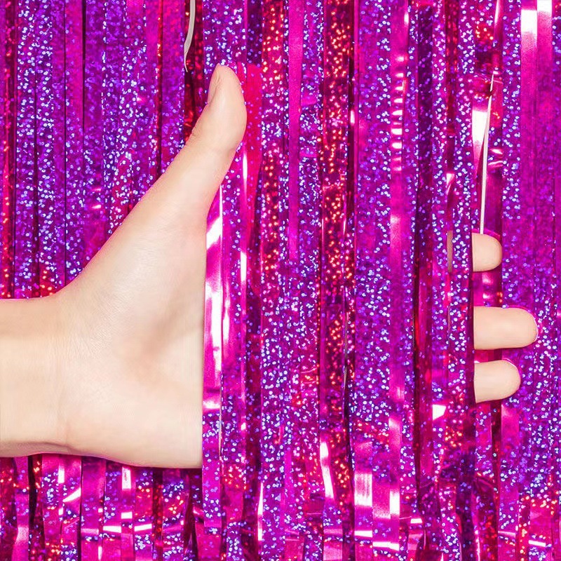 Cortina de seda láser al por mayor colorida decoración de luz brillante fiesta día de los niños casa de boda cumpleaños decoración de cortina de puerta