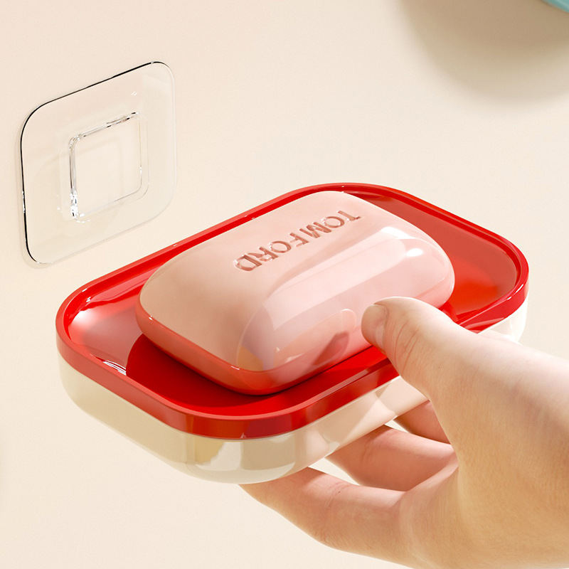 Caja de jabón colgada en la pared sin agujeros domésticos de alto grado drenaje caja de jabón de baño estante de almacenamiento colgado en la pared caja de jabón