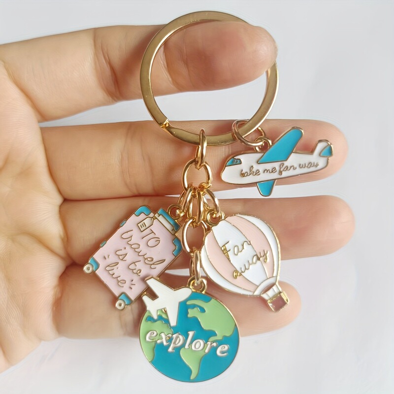 Cross-Border Travel Commemorative Keychain Airplane Balloon Map Suitcase Alloy Gift Pendant Cross-Border Travel Commemorative Keychain Airplane Balloon Map Suitcase Alloy Gift Pendant