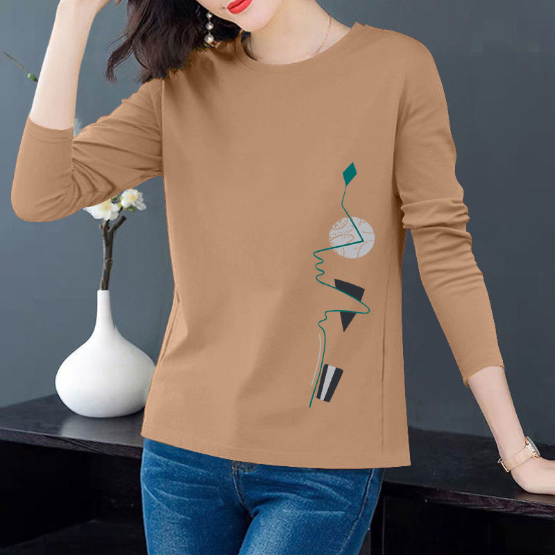 Long-Sleeved T-Shirt for Women, Simple Pure Cotton Inner Shirt, 2023 Spring New Style, Versatile Bottoming Shirt, Large Size Top, Trbottomy